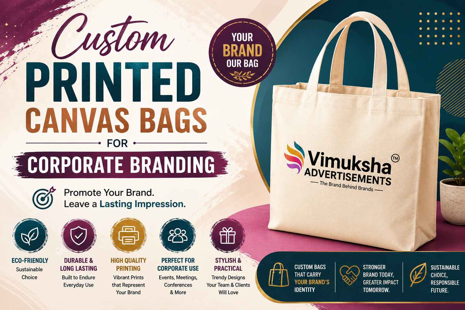 Custom Printed Canvas Bags for Corporate Branding with custom logo and eco-friendly promotional design