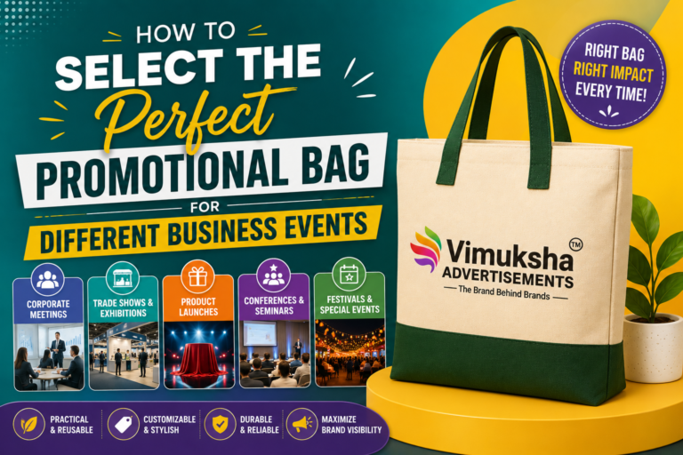 Promotional Bag Selection guide showing customized promotional bags for different business events, including corporate conferences, trade shows, exhibitions, and corporate gifting.