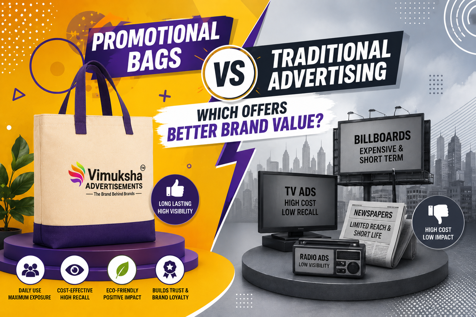 Promotional bags vs traditional advertising for building long-term Brand Value for businesses